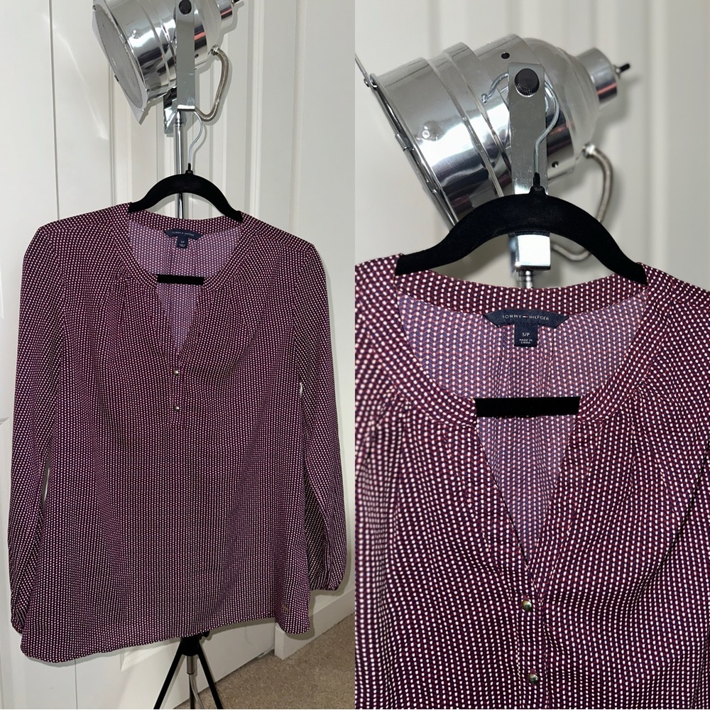 Tommy Hilfiger Women’s Long Sleeve Blouse with Gold Button Size Small